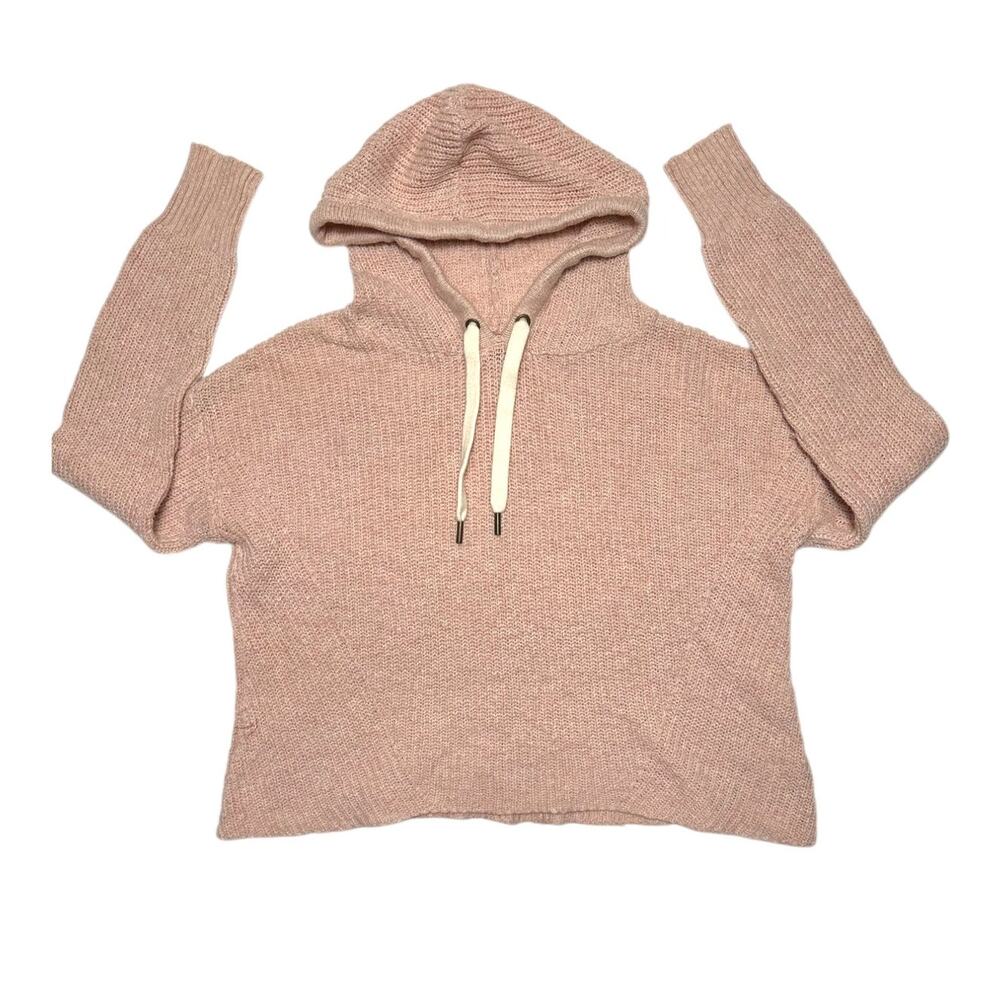 American Eagle Blush Pink Ribbed Knit Cropped Hoodie Size Small